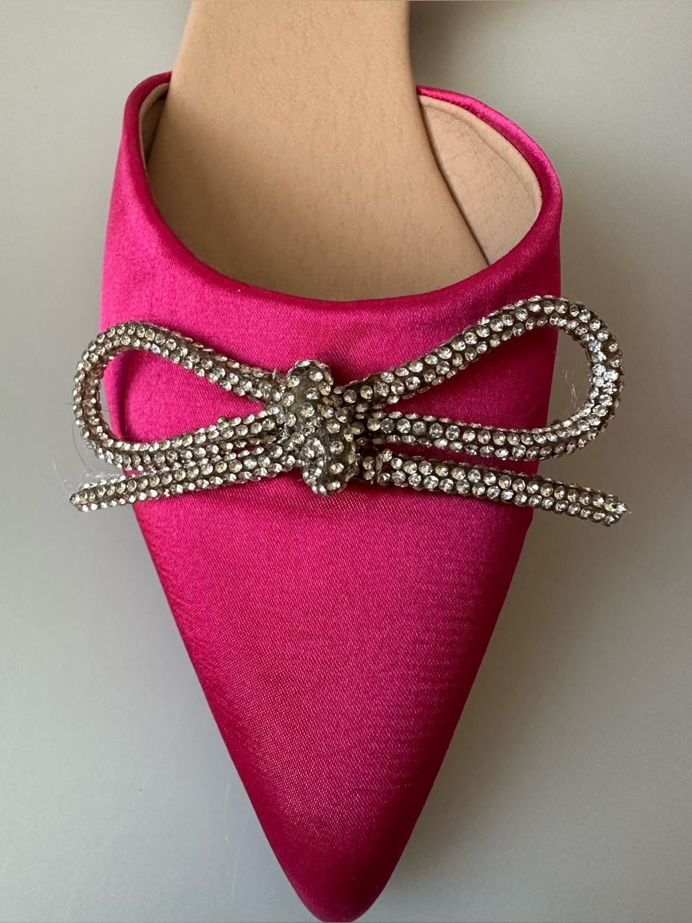 SHEIN Fuchsia Pink Satin Rhinestone Bow Slingback Flats - Picture 2 of 6